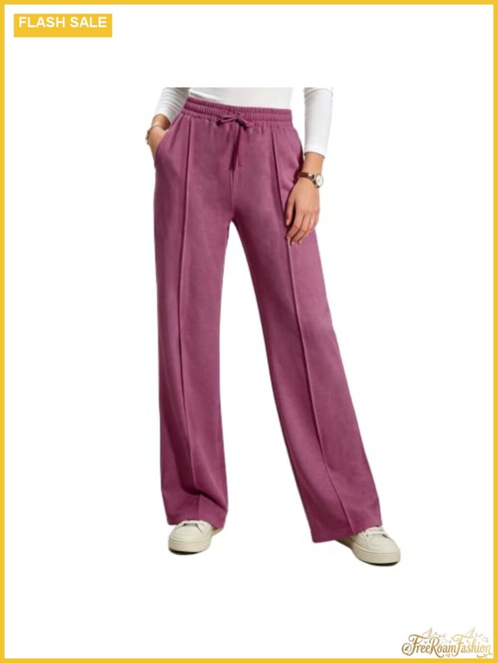 Women Wide Leg French Terry Lounge Pants with Pockets